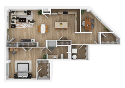 Floor plan for 1 bed, 1 bath, 1404 sqft